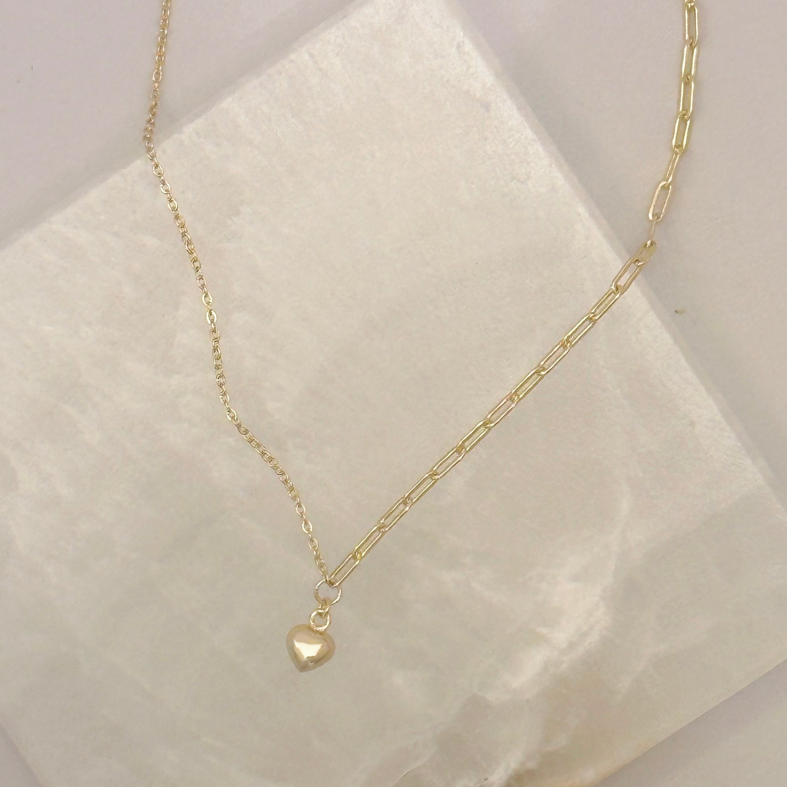 SUPER MINI BUBBLE HEART TWO CHAIN LINK necklace