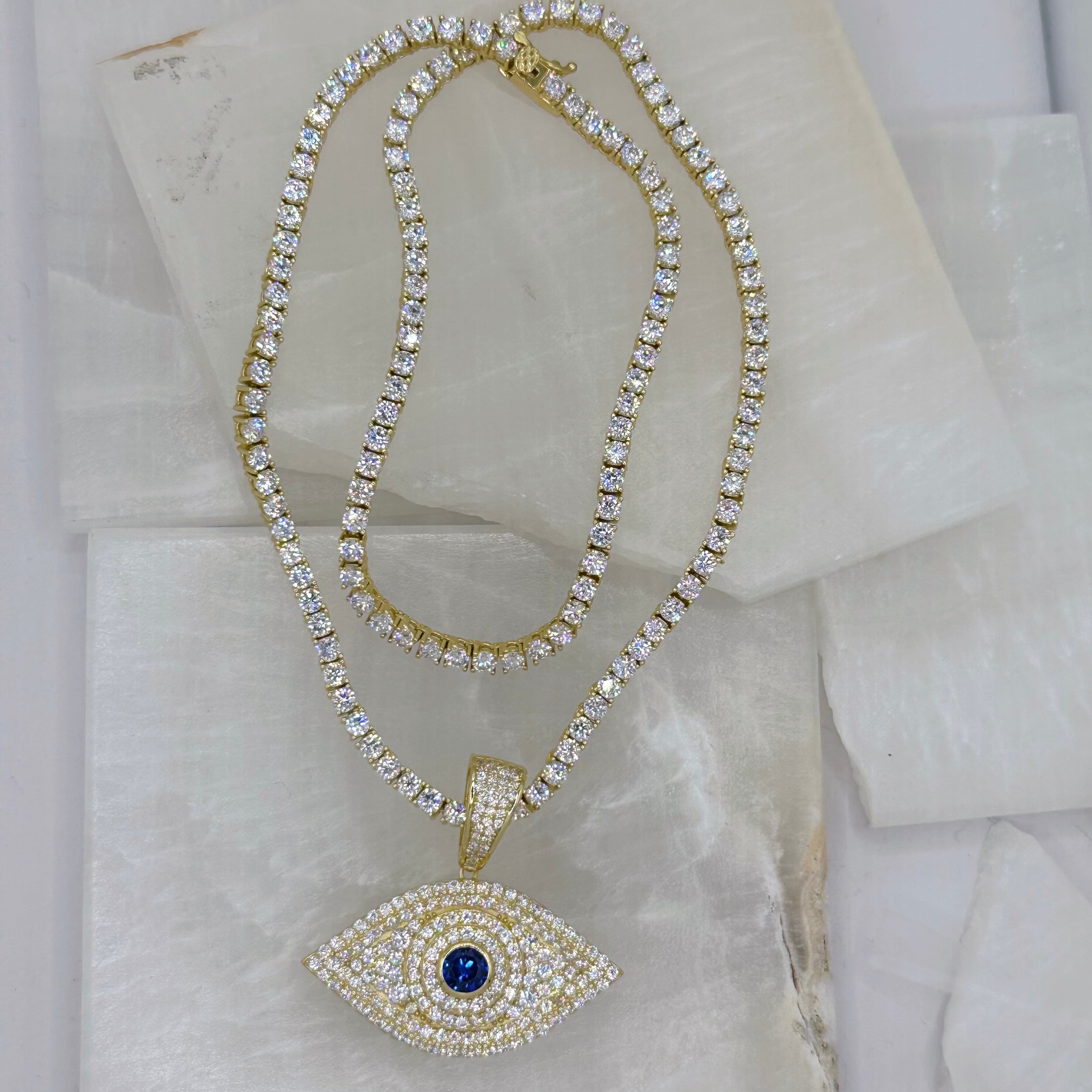 LARGE GOLD CRYSTAL EVIL EYE necklace