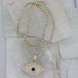 LARGE GOLD CRYSTAL EVIL EYE necklace