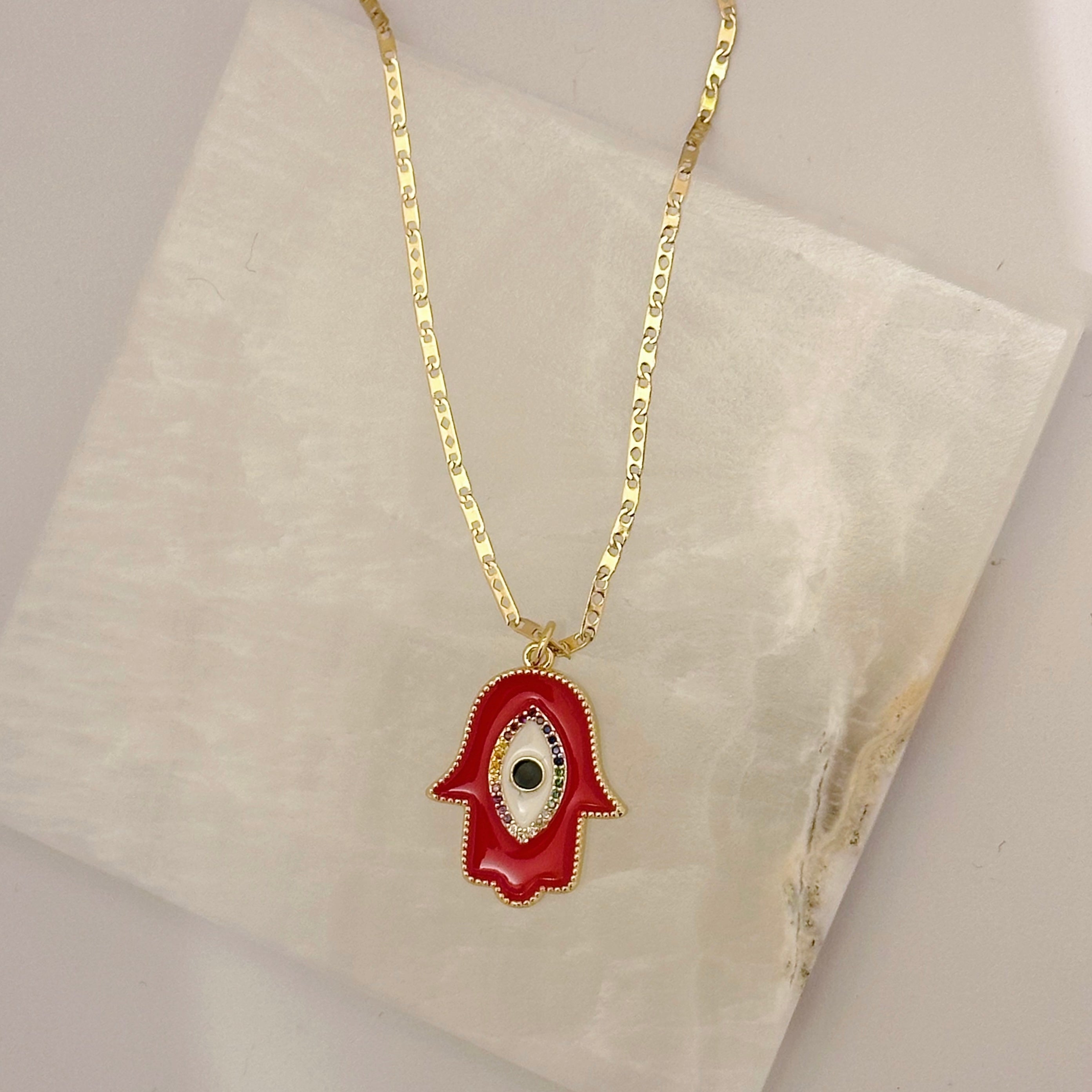 RED ENAMEL HAMSA EYE necklace