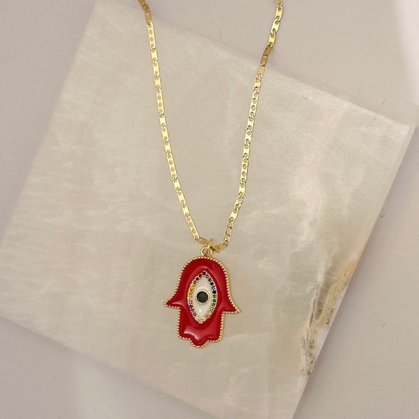 RED HAMSA EYE necklace