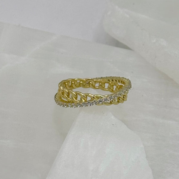 GOLD CUBAN CRYSTAL HALO ring