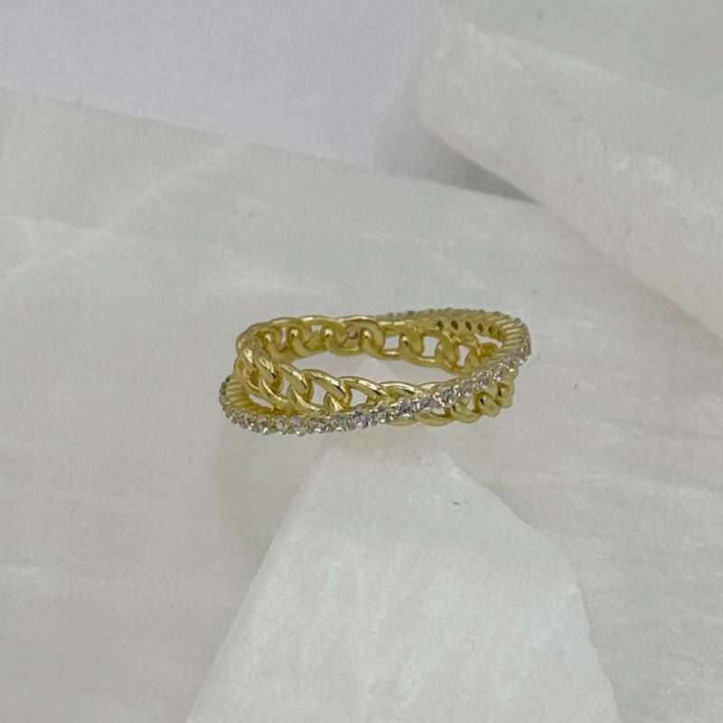 GOLD CUBAN CRYSTAL HALO ring