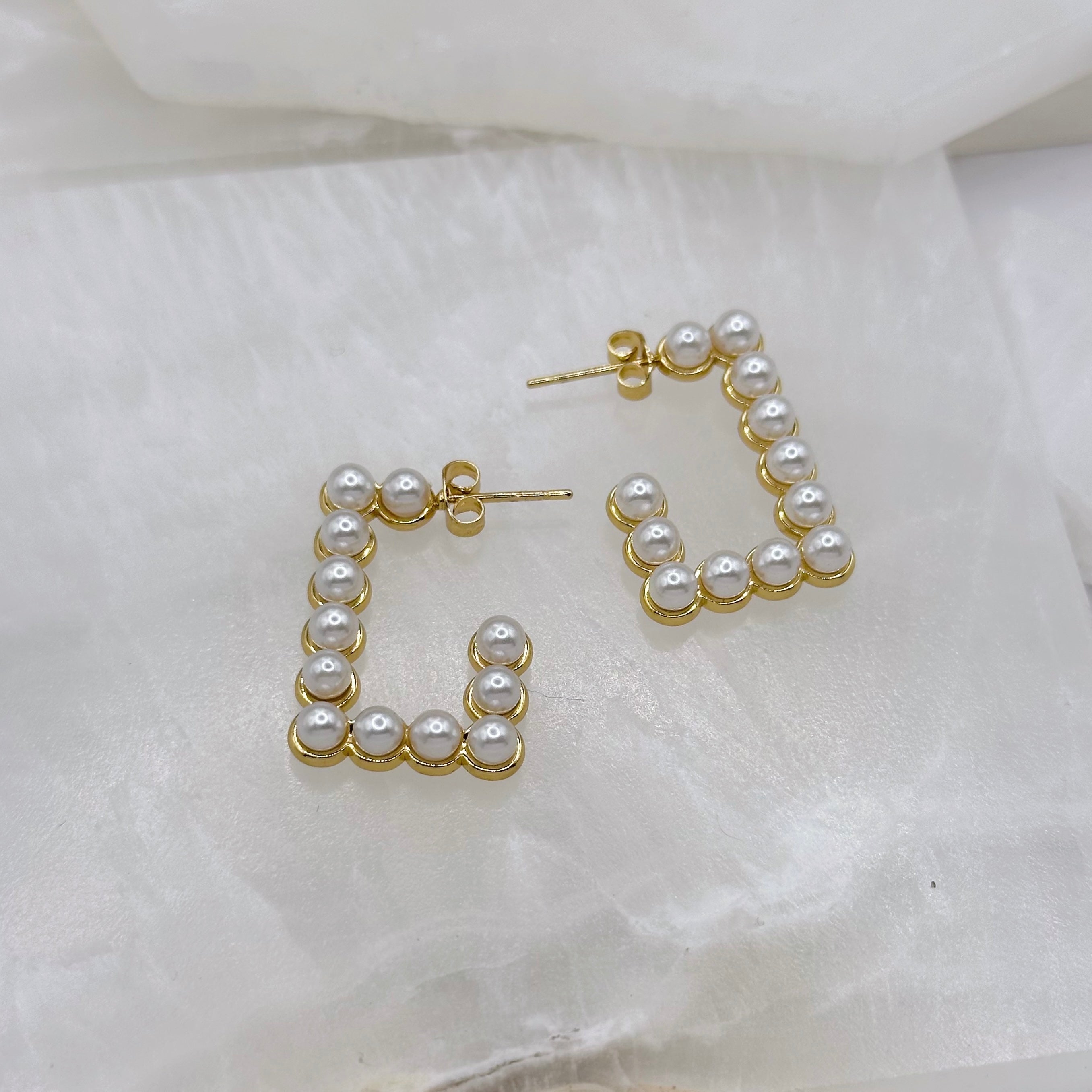 GOLD SQUARE PEARL earrings