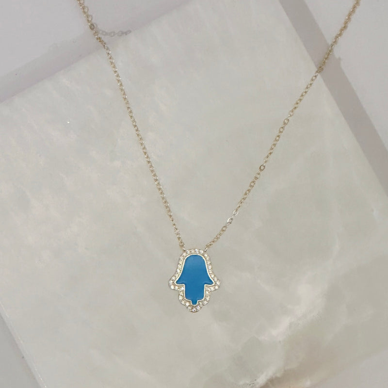 BLUE CRYSTAL HAMSA necklace