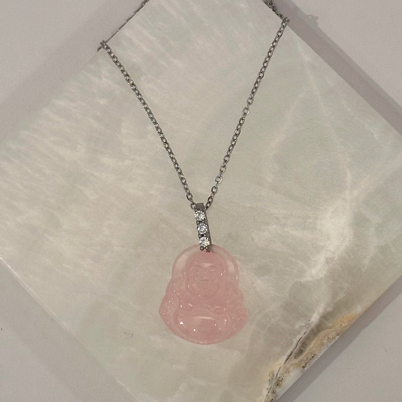 SILVER LIGHT PINK BUDDHA III STEEL MINI necklace