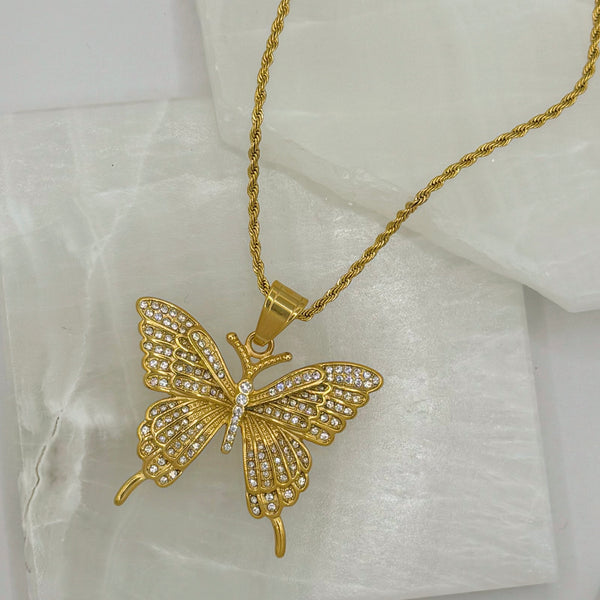 GOLD LARGE CRYSTAL BUTTERFLY necklace