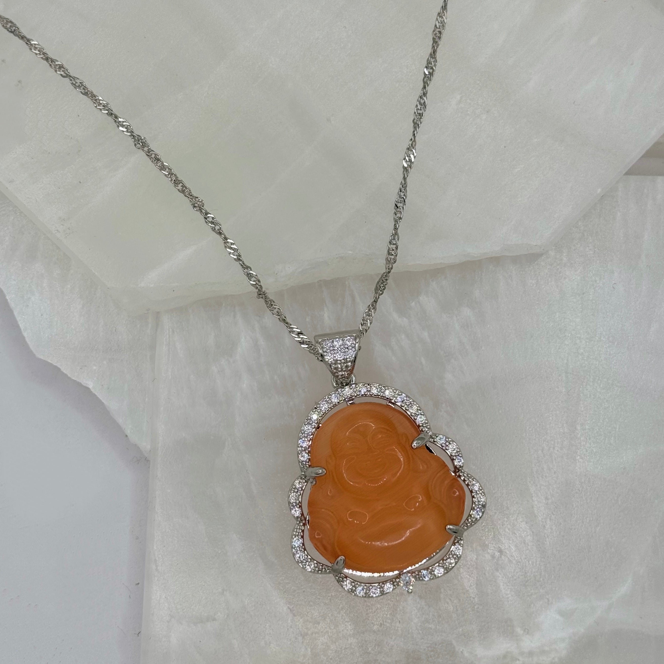 SILVER ORANGE BUDDHA CRISIANT necklace