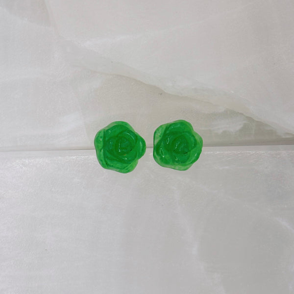 ROSE GREEN JADE STUD earrings