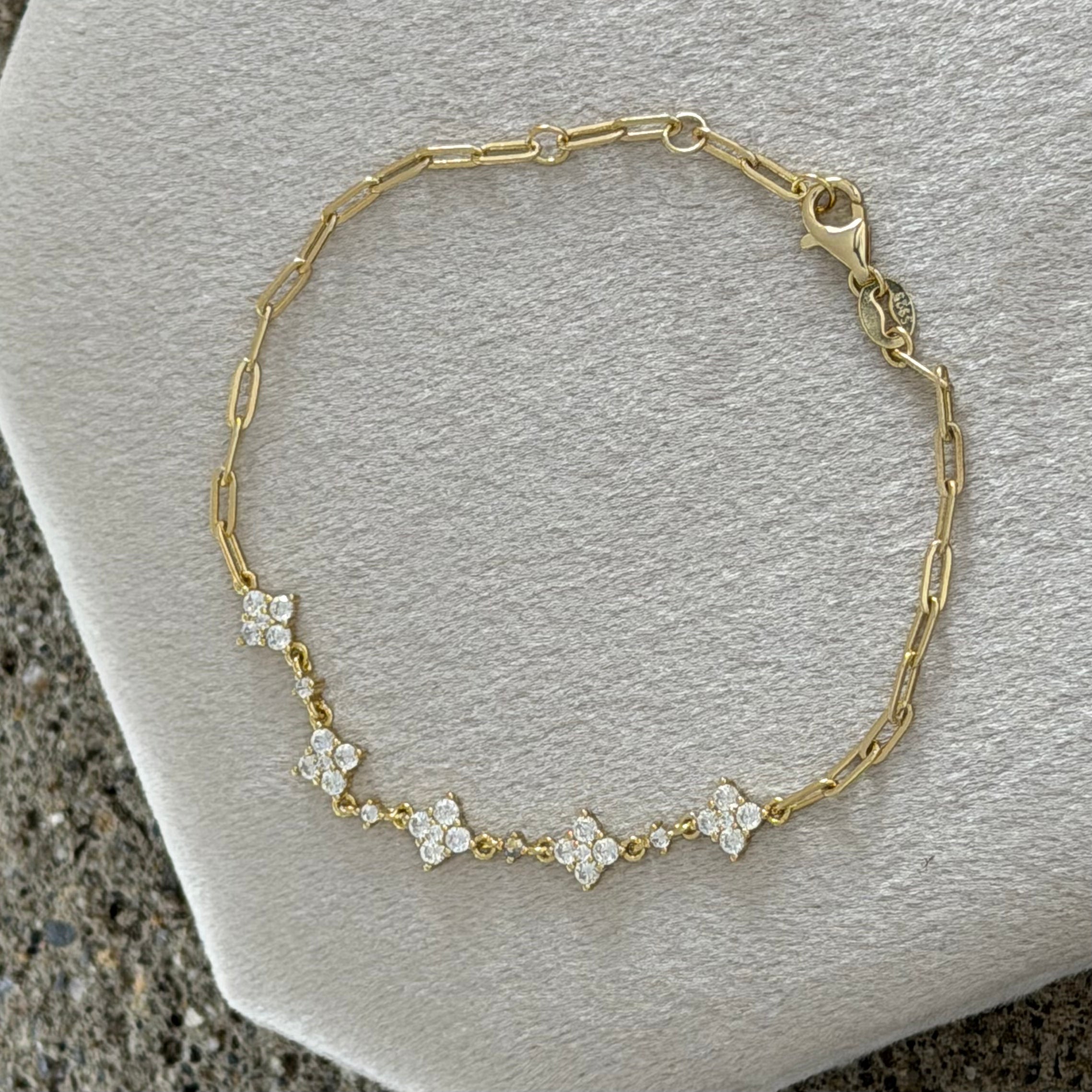 GOLD CRYSTAL FLORA CHAIN LINK DAINTY bracelet