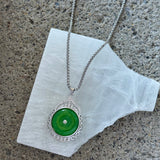 SILVER AZAMI ROUND GREEN JADE necklace