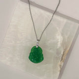 SILVER GREEN BUDDHA III STEEL MINI necklace