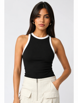 BLACK AND WHITE RIBBED TANK top