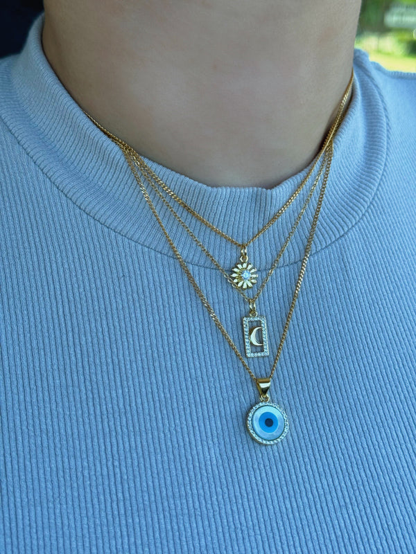 GOLD RECTANGLE CRESCENT MOON SUPER MINI necklace