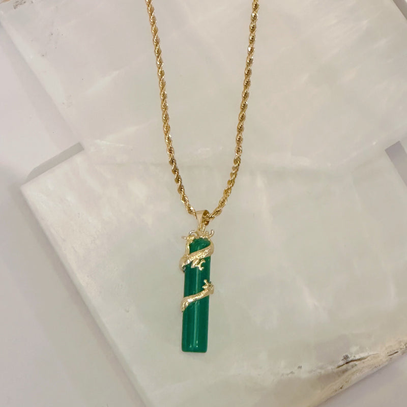 WISE DRAGON GREEN JADE necklace