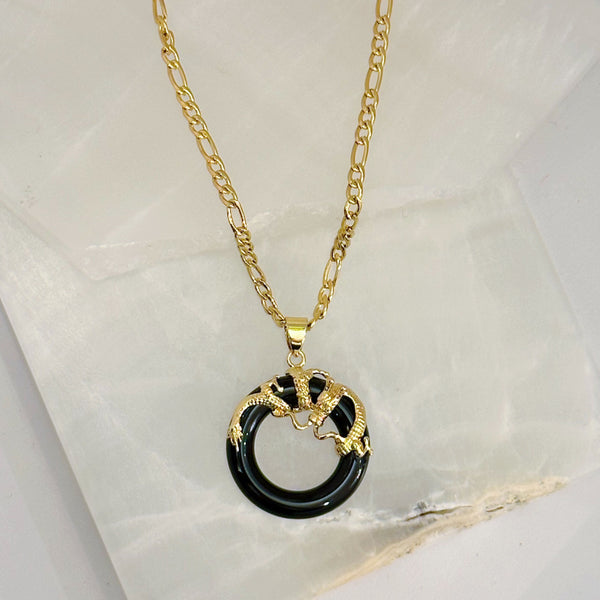 CIRCLE DRAGON BLACK JADE necklace