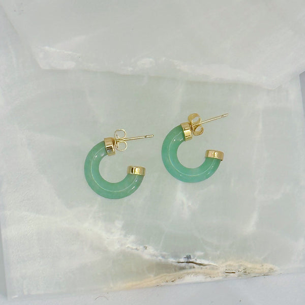 LIGHT GREEN JADE SUPER MINI HOOP earrings