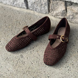 BROWN SUEDE SQUARE TOE MARY JANE BALLET flats