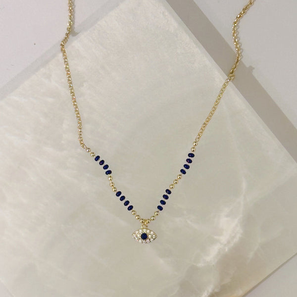 EVIL EYE DARK BLUE BEADED SUPER MINI necklace