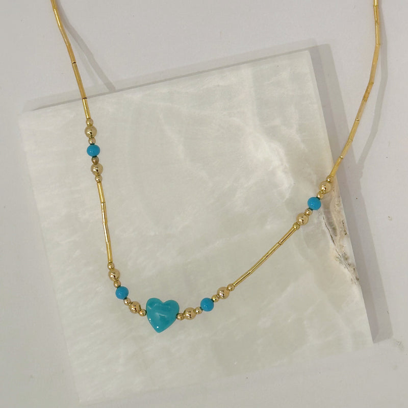 TURQUOISE HEART LIQUID GOLD necklace