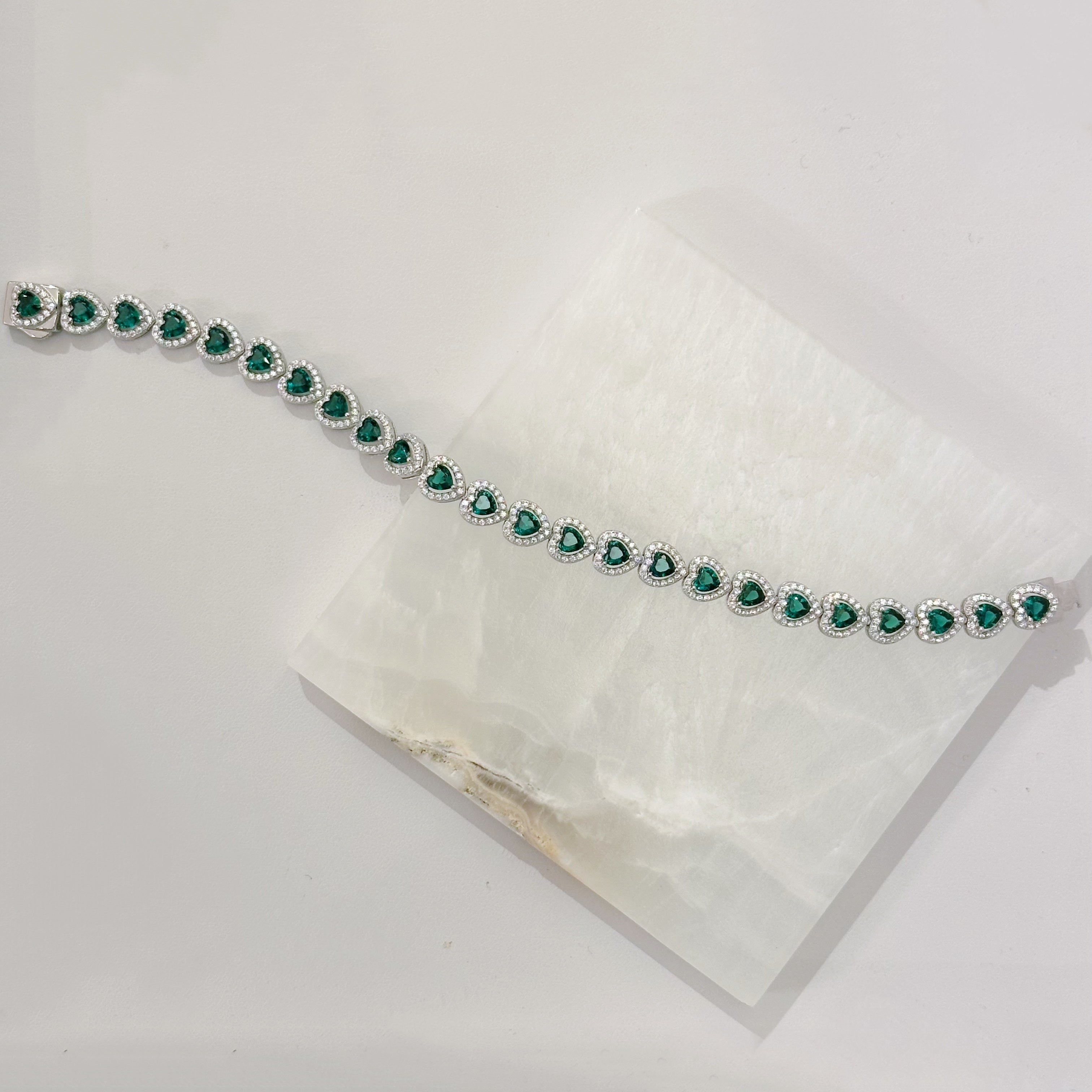 SILVER CRYSTAL EMERALD HEART TENNIS bracelet