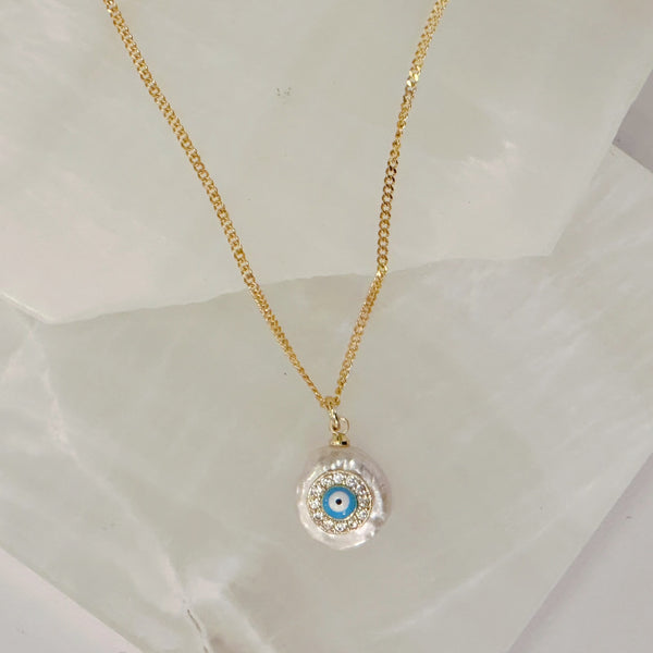 FRESHWATER PEARL BLUE EVIL EYE necklace