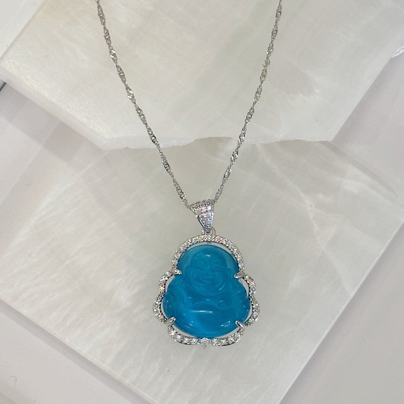 LIGHT BLUE BUDDHA CRISIANT SILVER necklace