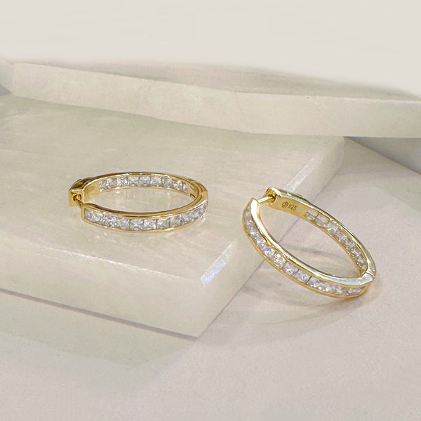 BEZEL PRINCESS CUT HOOP earrings