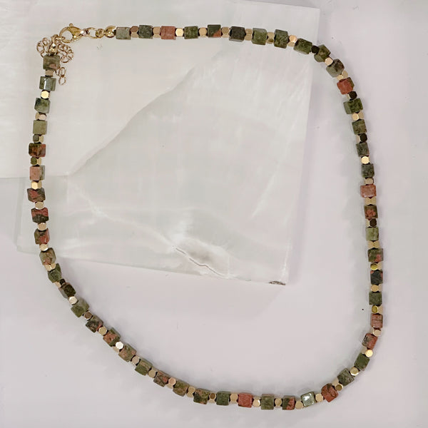 NATURAL STONE SQUARE BEADED necklace
