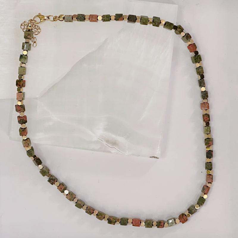NATURAL STONE SQUARE BEADED necklace