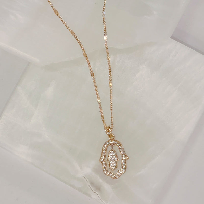 DOUBLE HAMSA CRYSTAL necklace