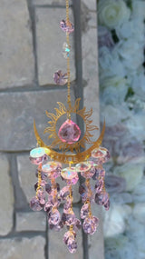 GOLDEN SUN MOON PHASE PINK CRYSTAL sun catcher