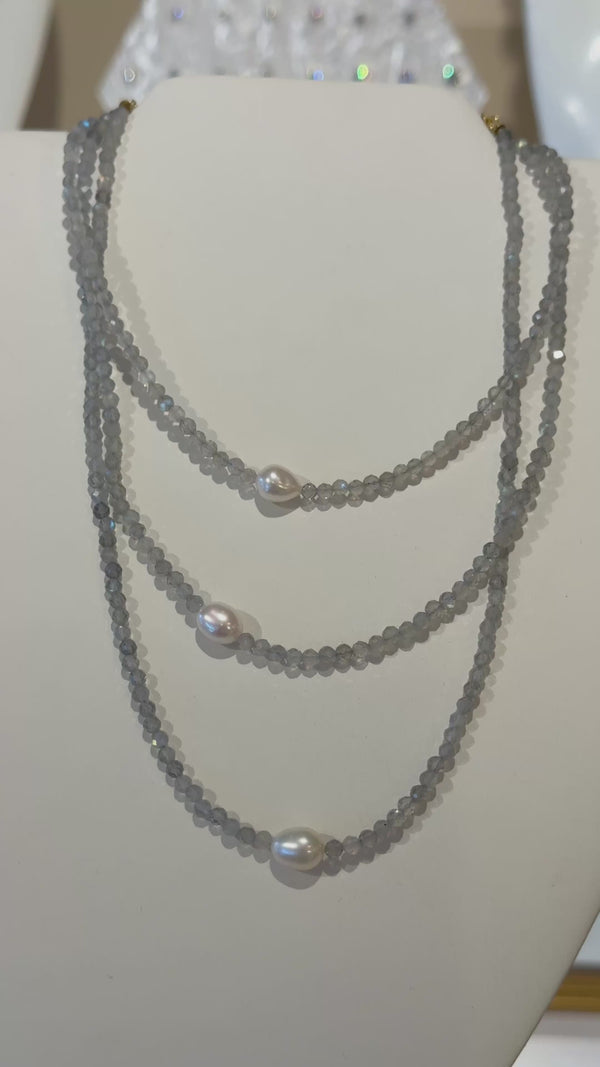 DIAMOND CUT RAINBOW MOONSTONE PEARL necklace