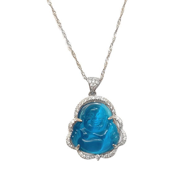 LIGHT BLUE BUDDHA CRISIANT SILVER necklace