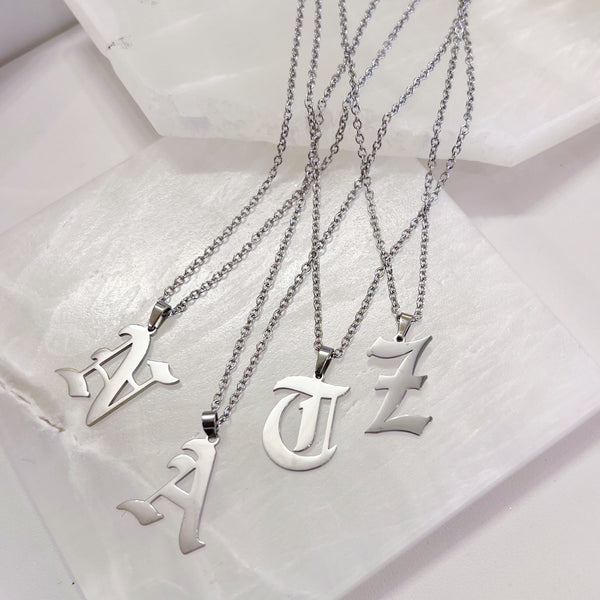 SILVER OLD ENGLISH INITIAL necklace
