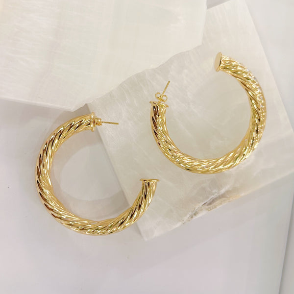 LARGE VINTAGE THICK ROPE HOOP earrings