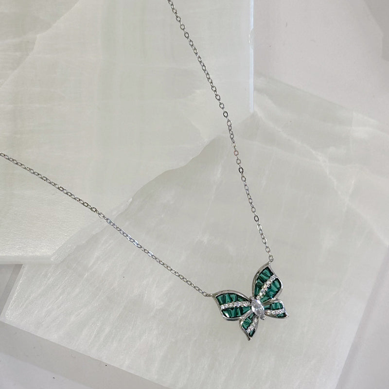 EMERALD SILVER BUTTERFLY necklace