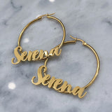 CUSTOM ORIGINAL SCRIPT NAMEPLATE HOOP earrings