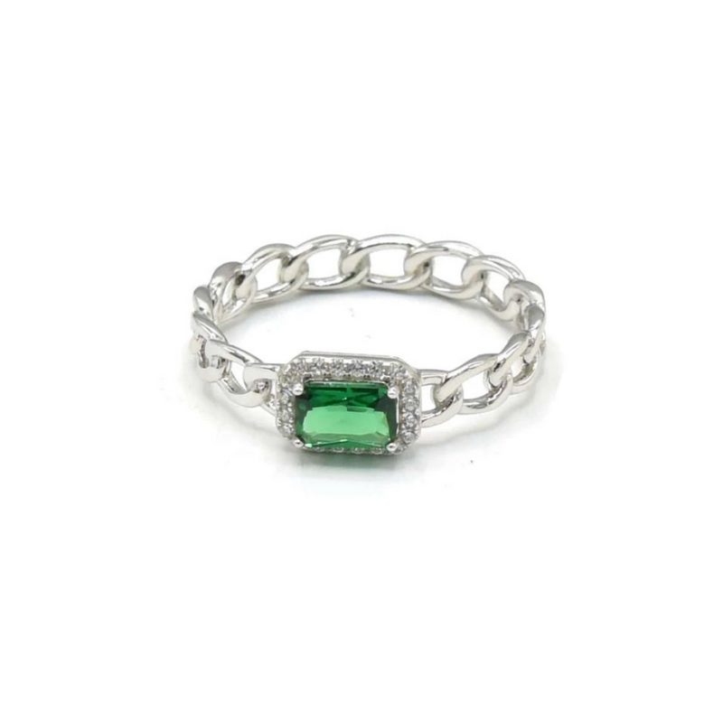 SILVER EMERALD CUBAN SILVER ring