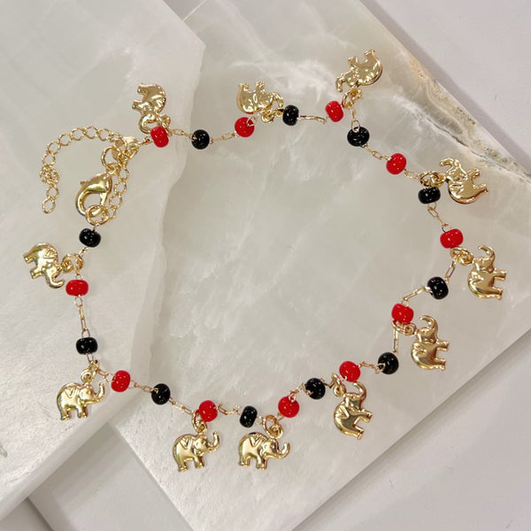 ELEPHANT RED & BLACK BEADED anklet