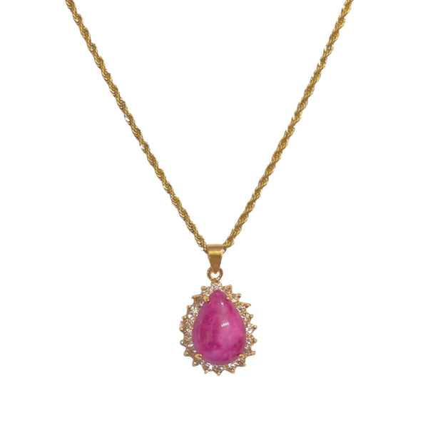 CRYSTAL TEARDROP FUCHSIA MINI necklace