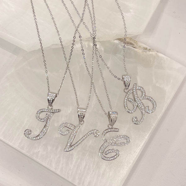 SILVER CURSIVE INITIAL necklace