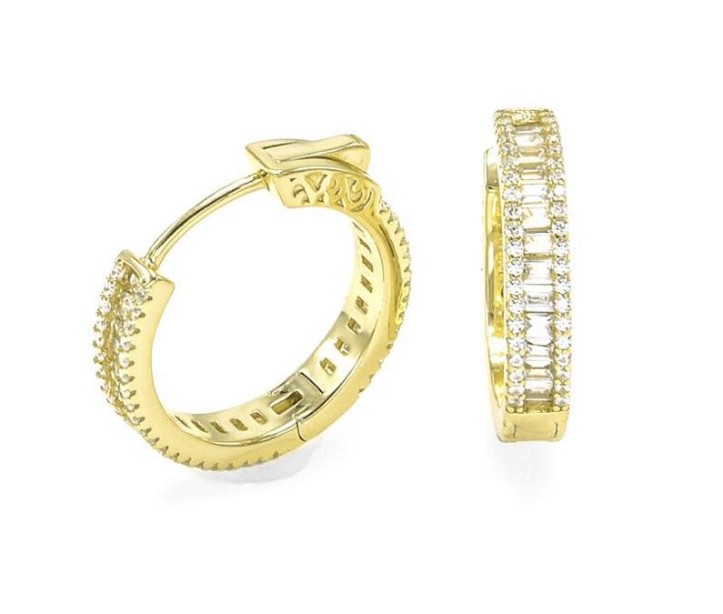 GOLD BAGUETTE CRYSTAL HOOP earrings