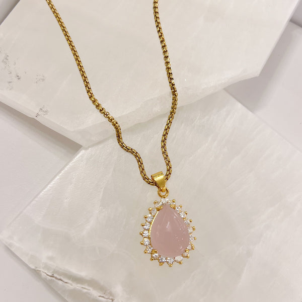 CRYSTAL TEARDROP PALE PINK necklace