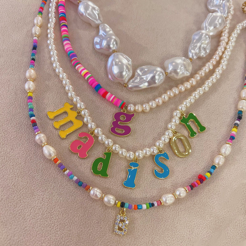 CUSTOM INITIAL PEARL & COLOR BEADED necklace