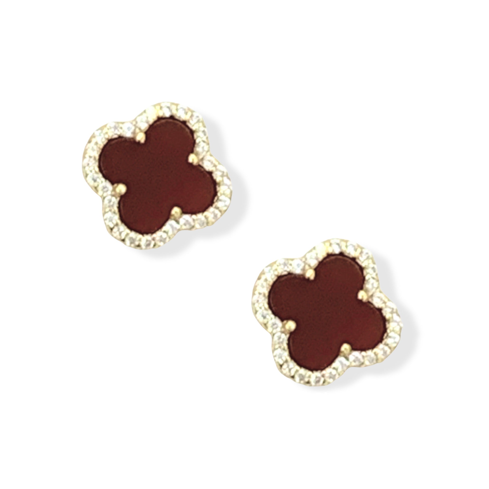 RED CRYSTAL CLOVER STUD earrings
