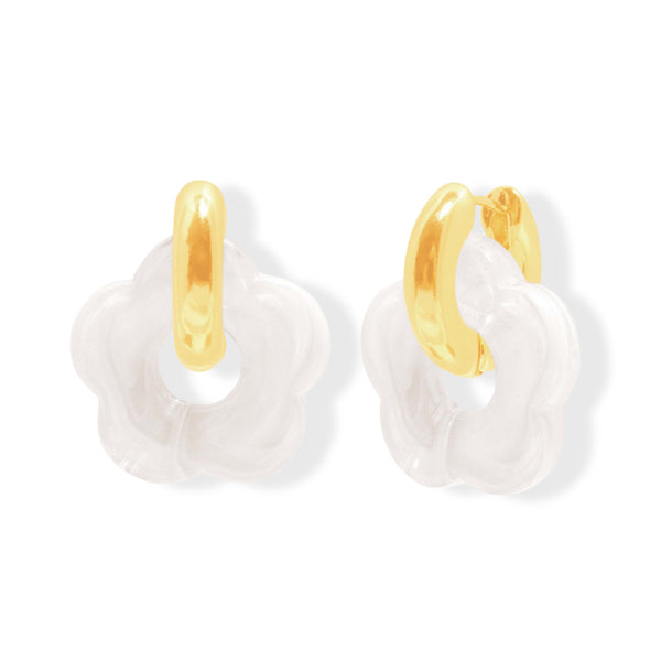 WHITE FLOWER HOOP earrings