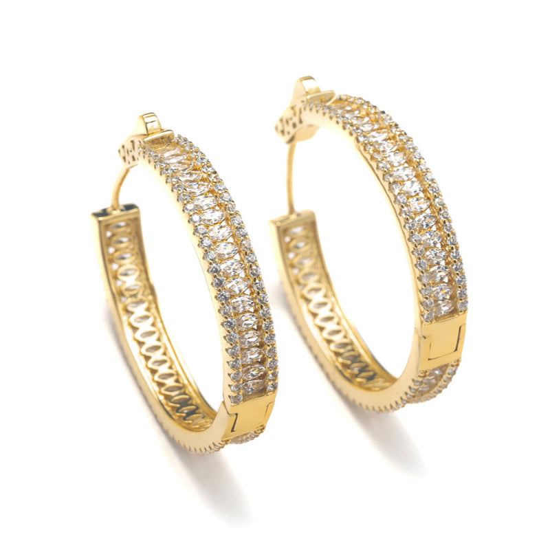 GOLD BAGUETTE CRYSTAL HOOP earrings