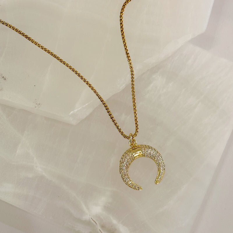 GOLD CRYSTAL CRESCENT HORN necklace