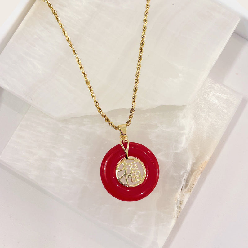 GOOD FORTUNE RED JADE necklace